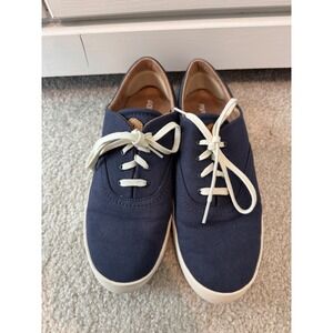 OluKai Kohu Navy Blue Canvas Lace Up Sneakers Womens 9.5 20516-5454 Drop In Heel